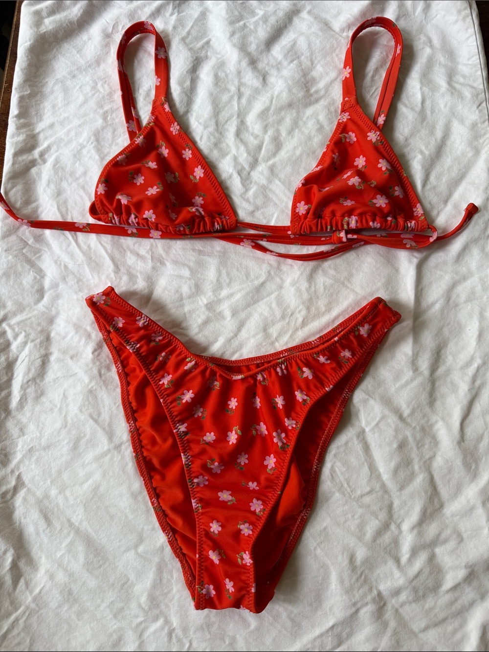 PacSun Red Floral Triangle Bikini Set
